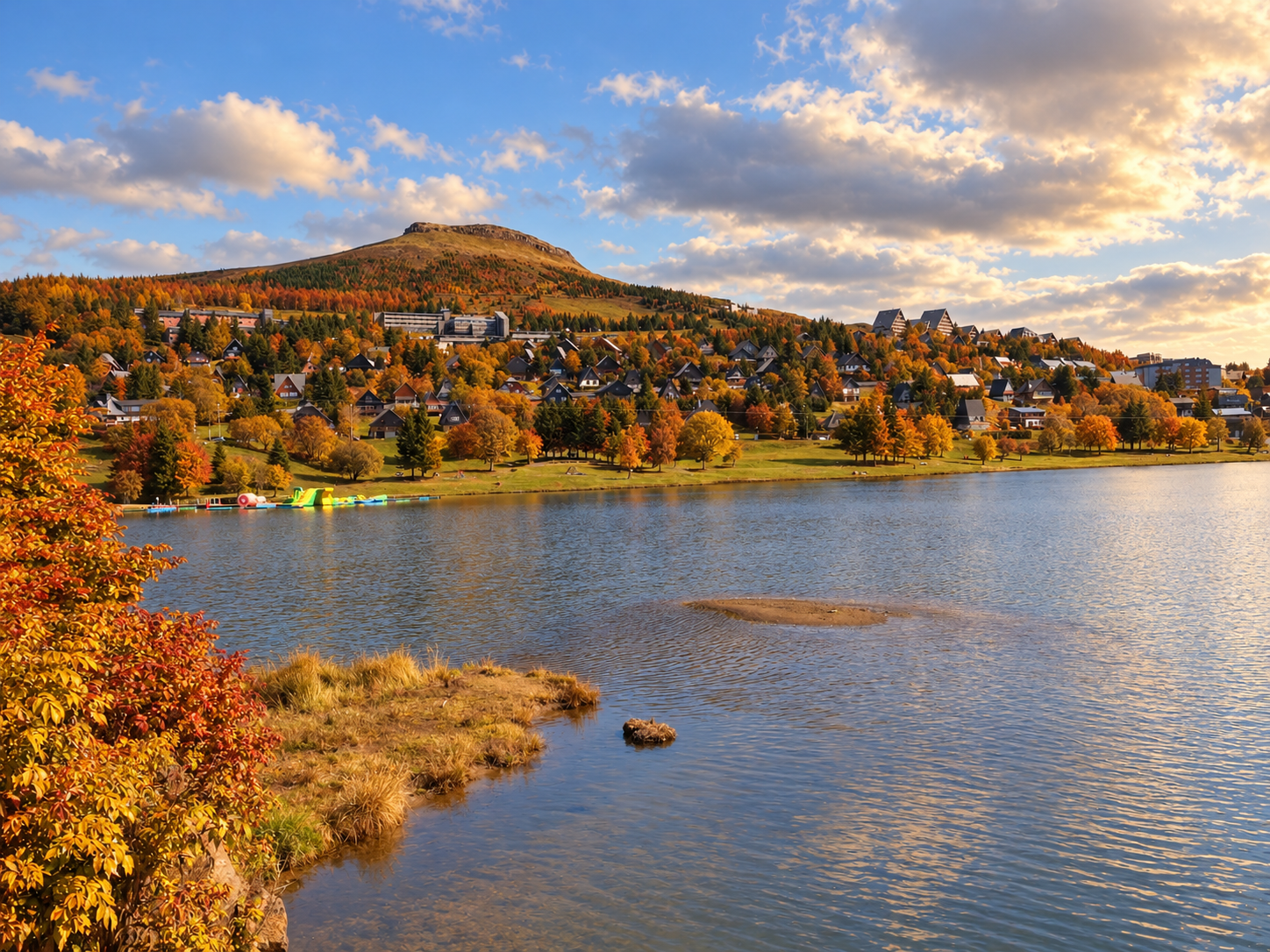 Super-Besse et lac des Hermines · Automne · déclinaison saisonnière illustrative générée par IA