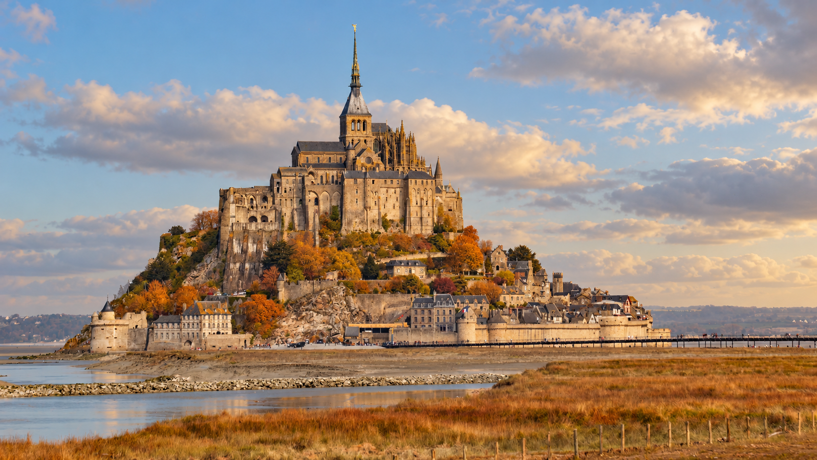 Mont-Saint-Michel · Automne · déclinaison saisonnière illustrative générée par IA